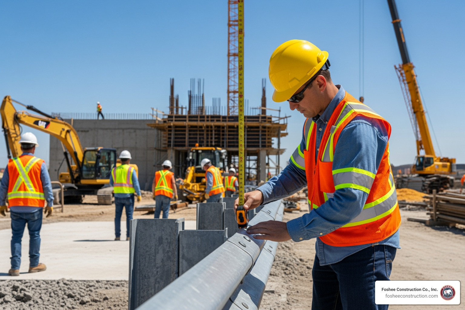 Safety inspector checking the height and stability of a guardrail on a construction site - osha fall protection construction Safety inspector checking the height and stability of a guardrail on a construction site - osha fall protection construction