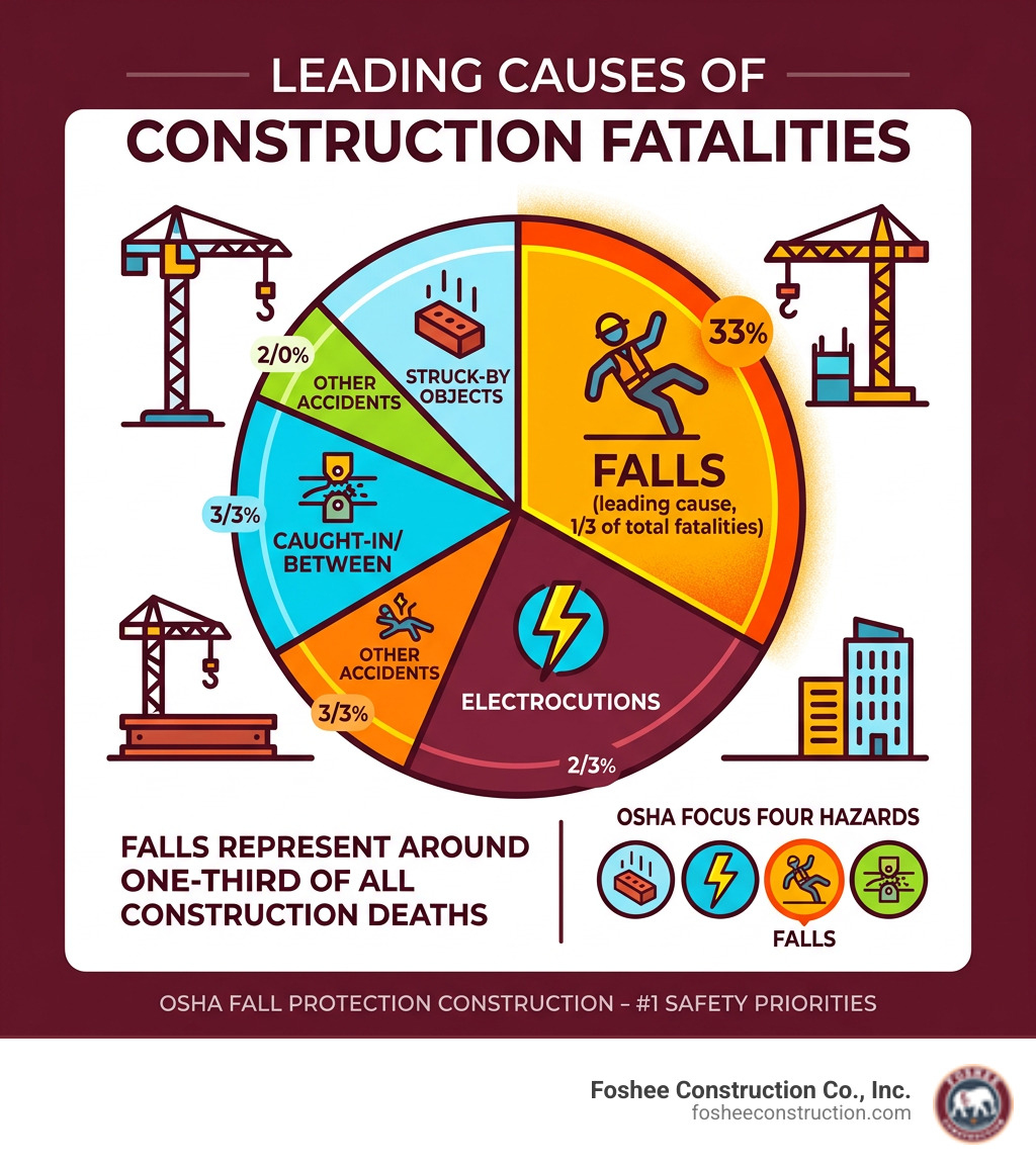 Infographic showing leading causes of construction deaths with falls as the top cause at one-third of fatalities - osha fall Infographic showing leading causes of construction deaths with falls as the top cause at one-third of fatalities - osha fall