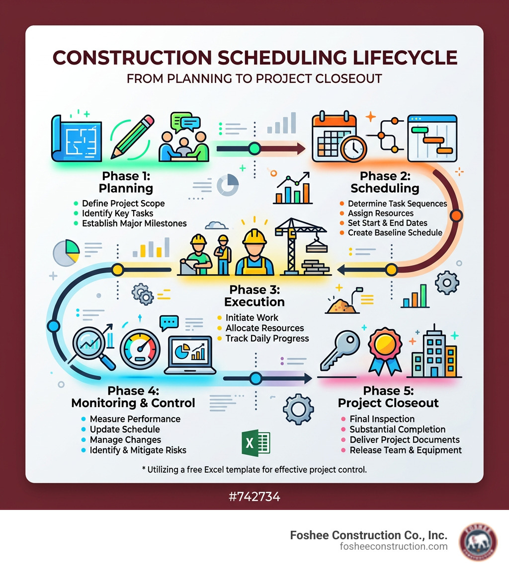 Construction scheduling lifecycle from planning to project closeout with key phases and milestones - construction schedule Construction scheduling lifecycle from planning to project closeout with key phases and milestones - construction schedule