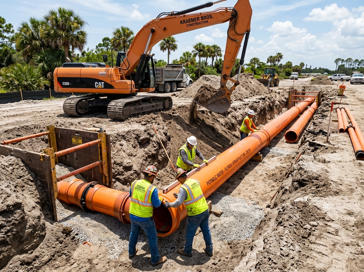 Pipe laying for wet utilities including water mains and sanitary sewer systems - utility installation contractors