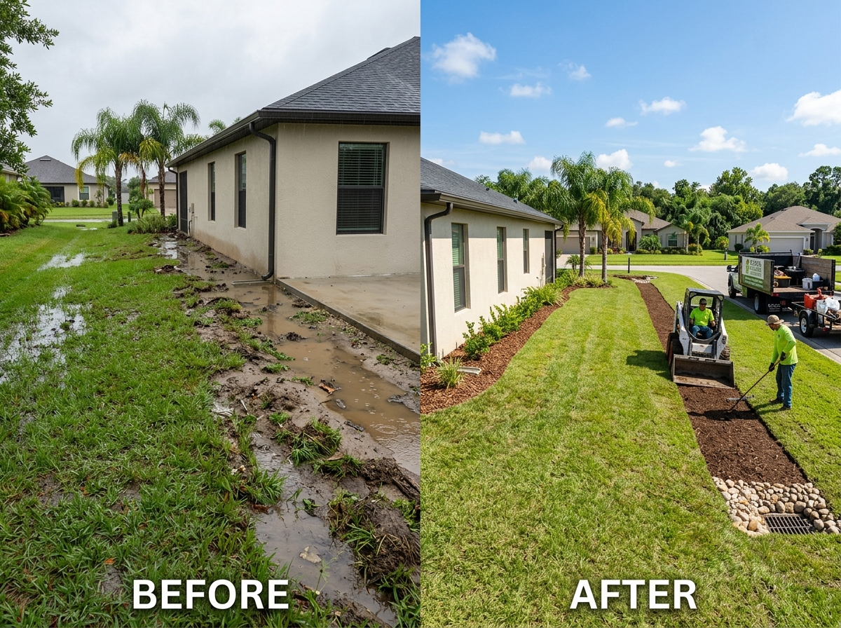 landscape grading contractors correcting yard drainage issues - landscape grading contractors near me