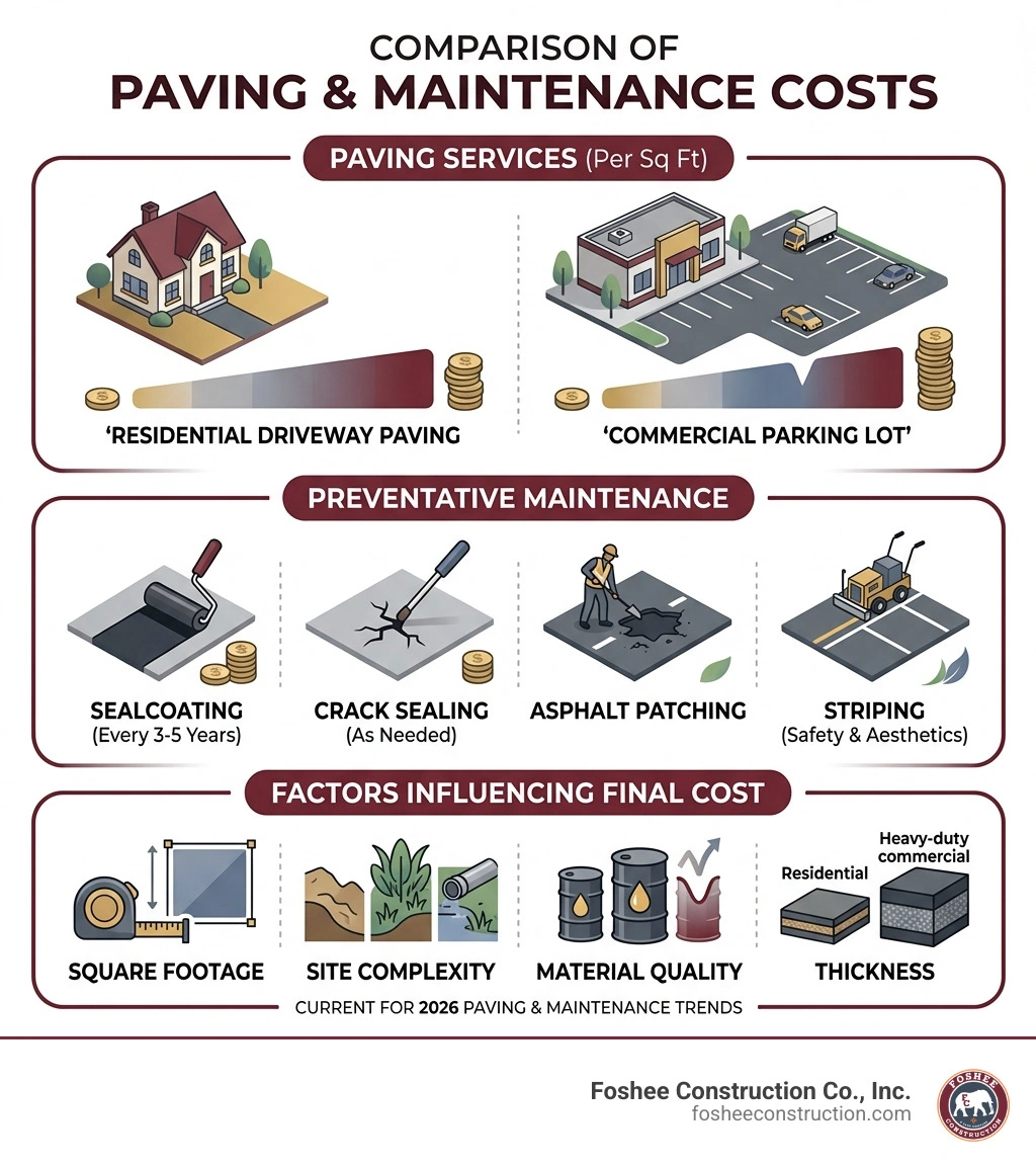 Comparison of costs for different paving and maintenance services - grading and paving companies near me infographic 