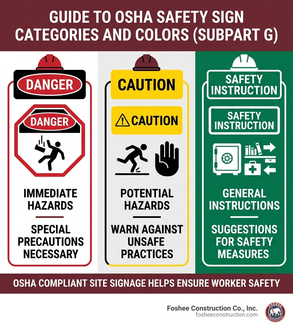 Infographic of OSHA safety sign categories and colors - osha construction site requirements infographic 
