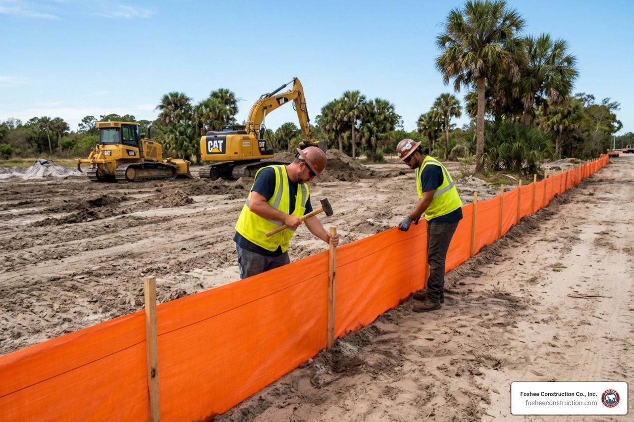 silt fence installation for erosion control on a Florida construction site - site preparation contractors silt fence installation for erosion control on a Florida construction site - site preparation contractors