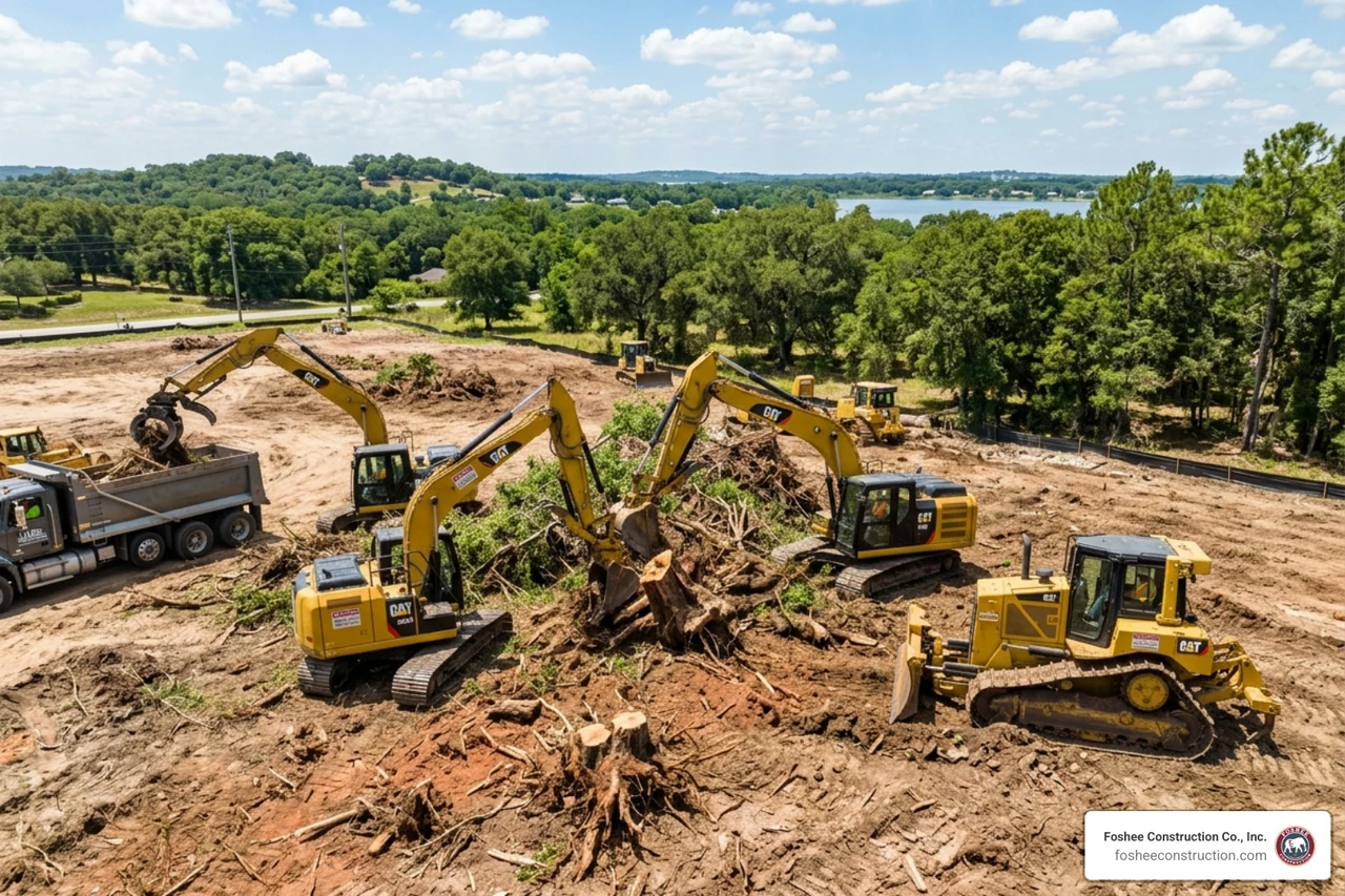 Heavy machinery clearing a 23-acre lot for a multi-family development in Minneola - complete site prep Minneola Heavy machinery clearing a 23-acre lot for a multi-family development in Minneola - complete site prep Minneola