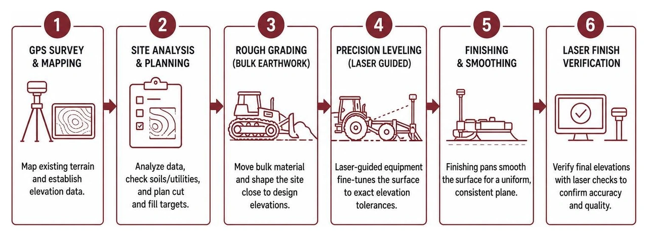 diagram showing step by step land leveling process from gps survey to laser finish diagram showing step by step land leveling process from gps survey to laser finish