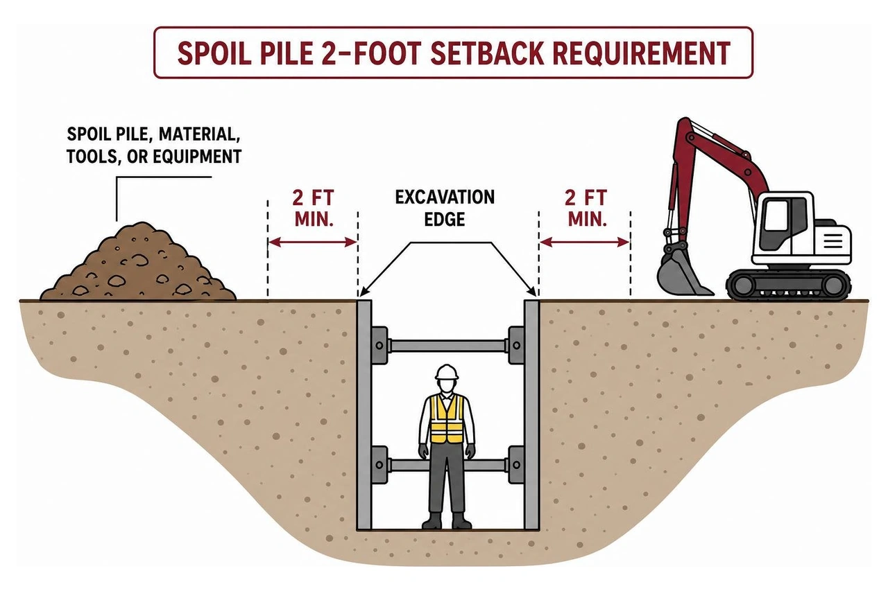 Spoil pile 2-foot setback requirement diagram