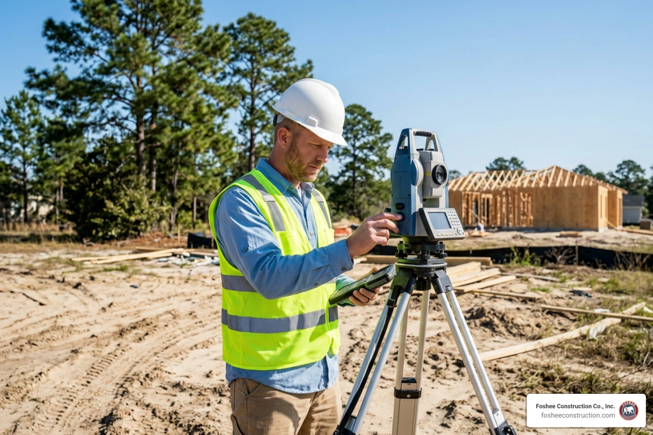 contractor surveying a construction lot