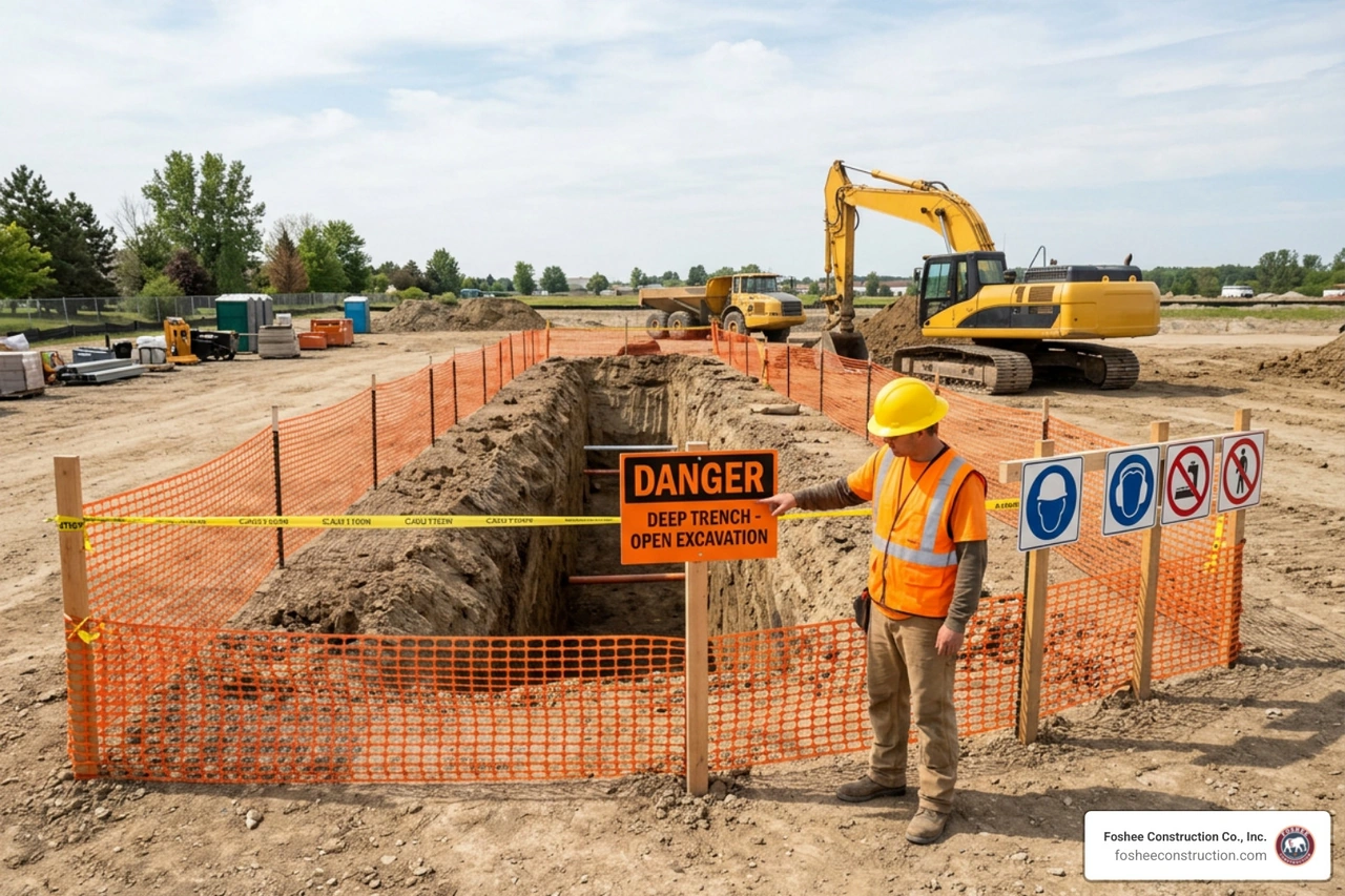 Safe, properly signposted construction dig site