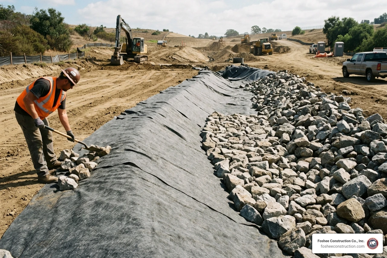 non-woven geotextile underlayment placed beneath rip rap