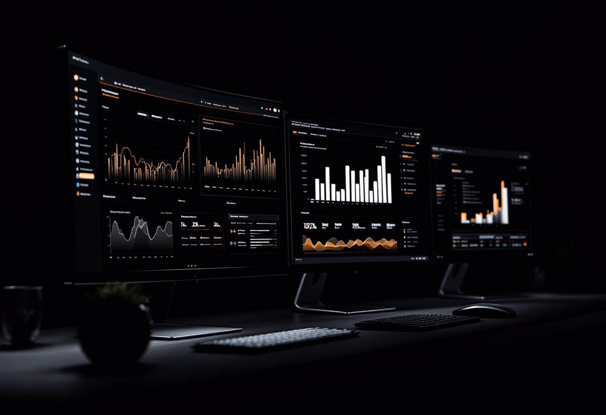 image of computer screens with data dashboards