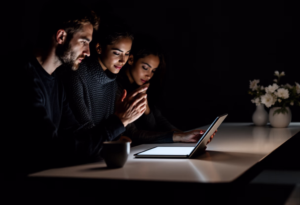 image of a teacher interacting with students using digital tools (for a edtech)