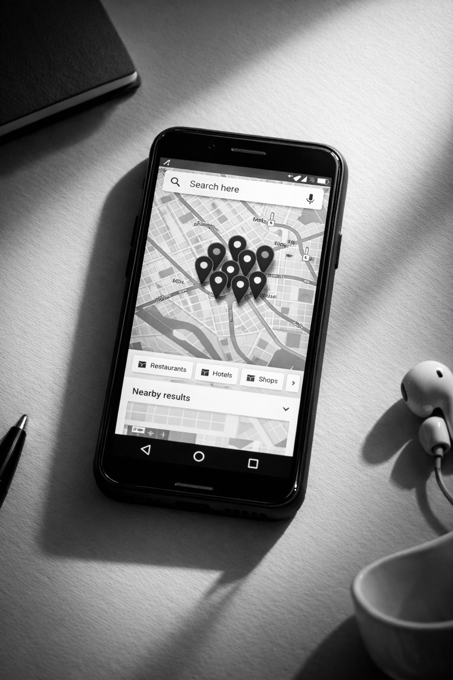 Google Maps local search results showing multiple business location pins