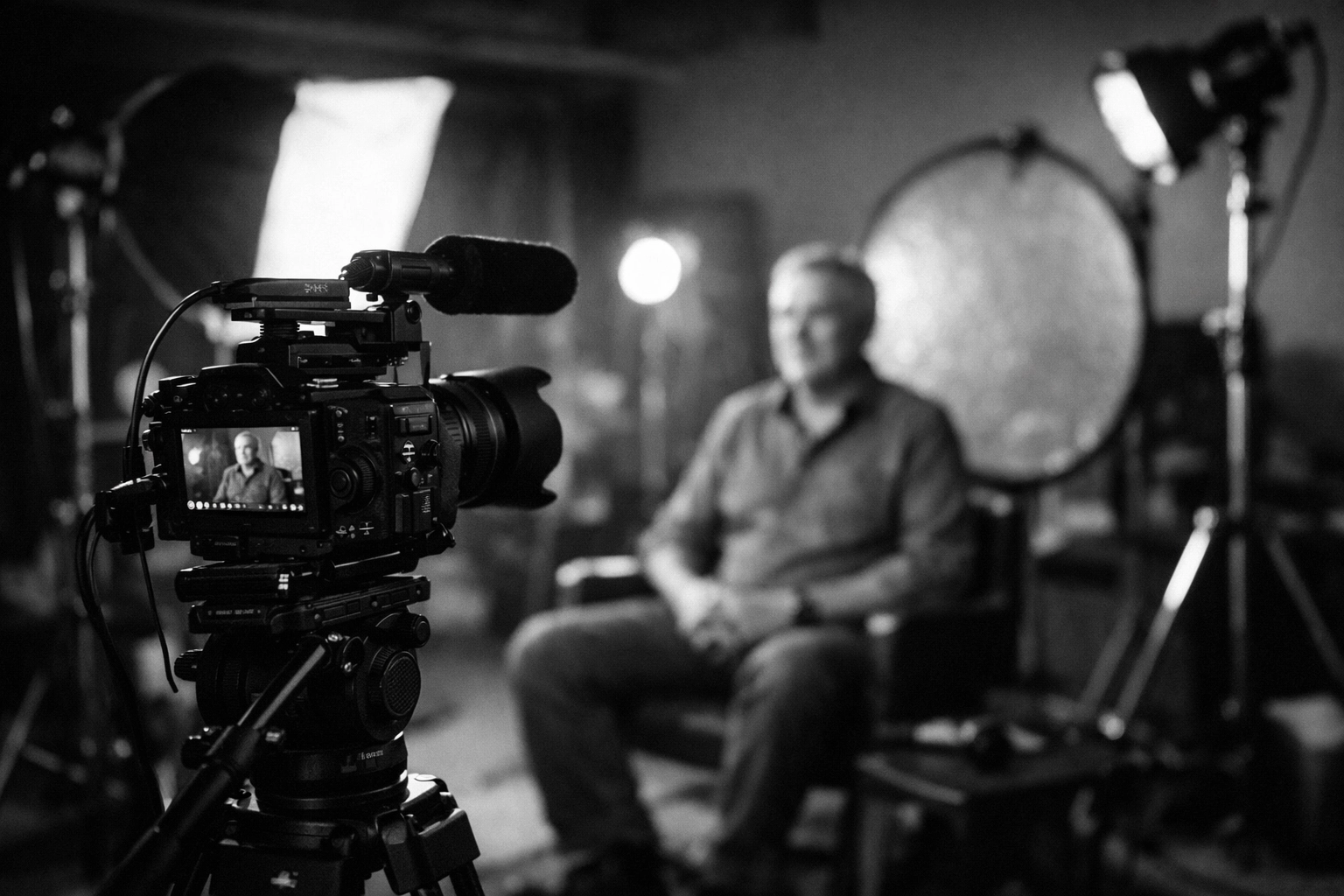 Professional video production setup creating social media content for business marketing