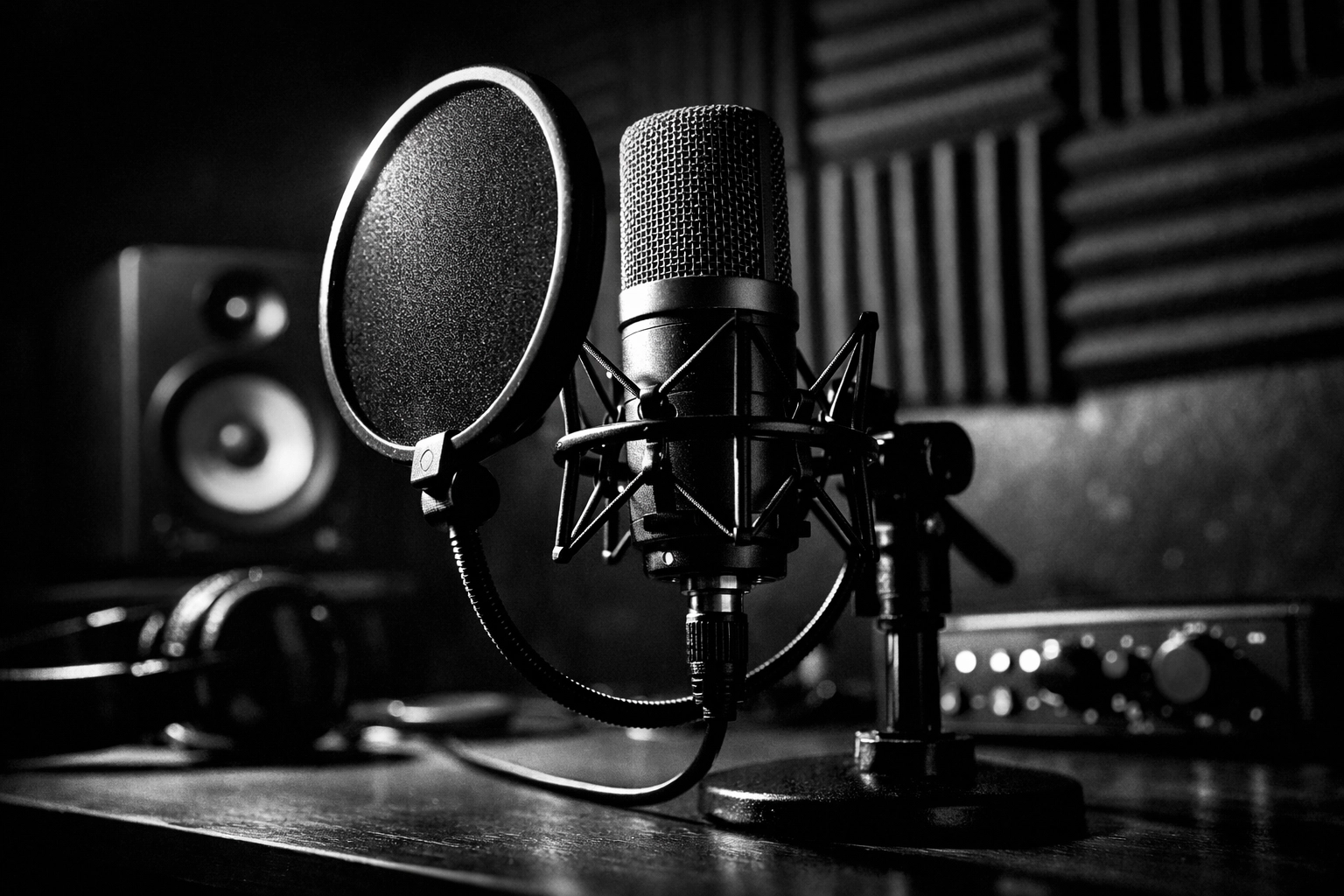 Professional podcast recording equipment setup with studio microphone