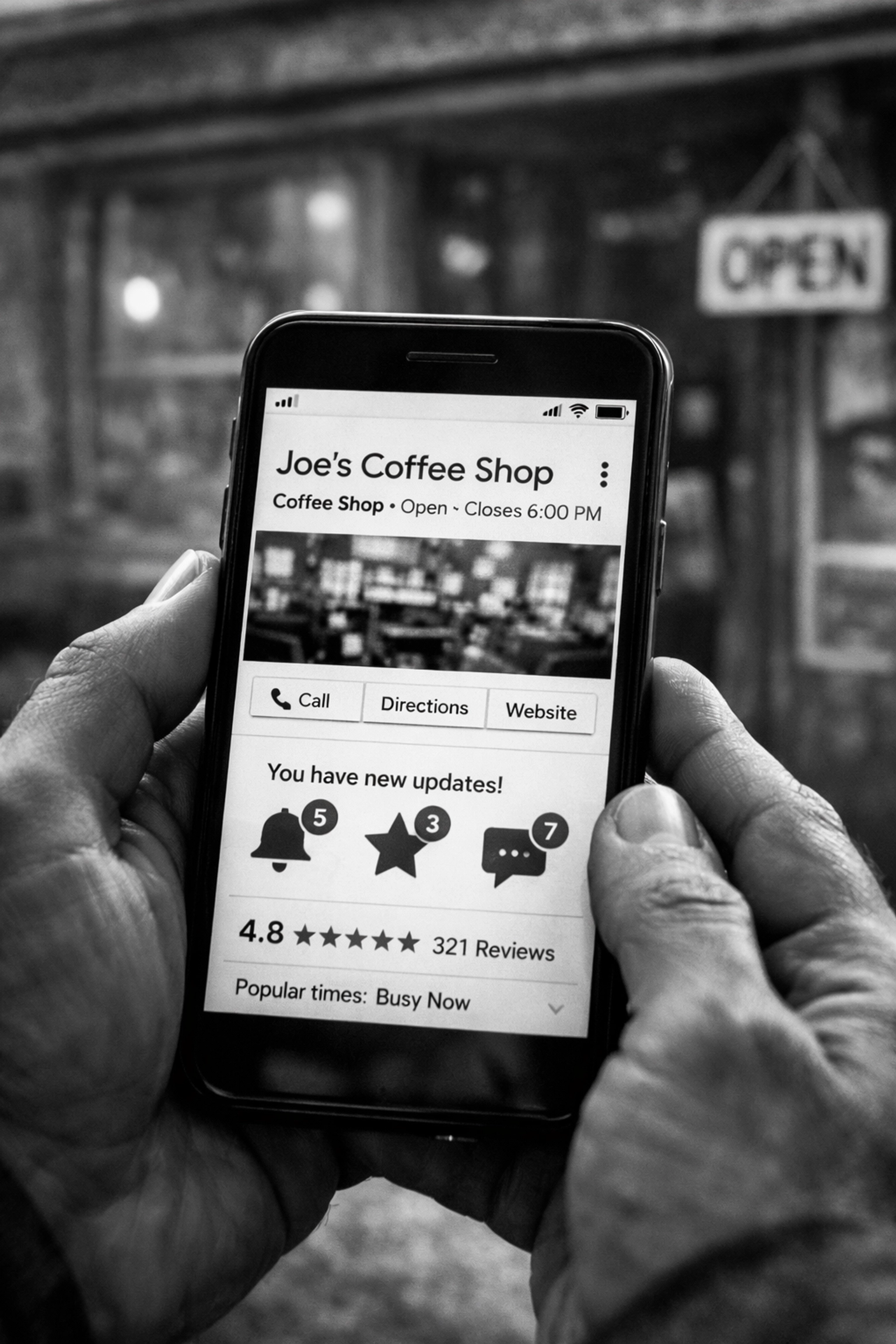 Google Business Profile displayed on smartphone showing local SEO optimization for small business