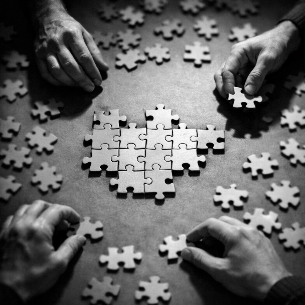 Hands connecting puzzle pieces symbolizing how content strategy creates cohesive marketing