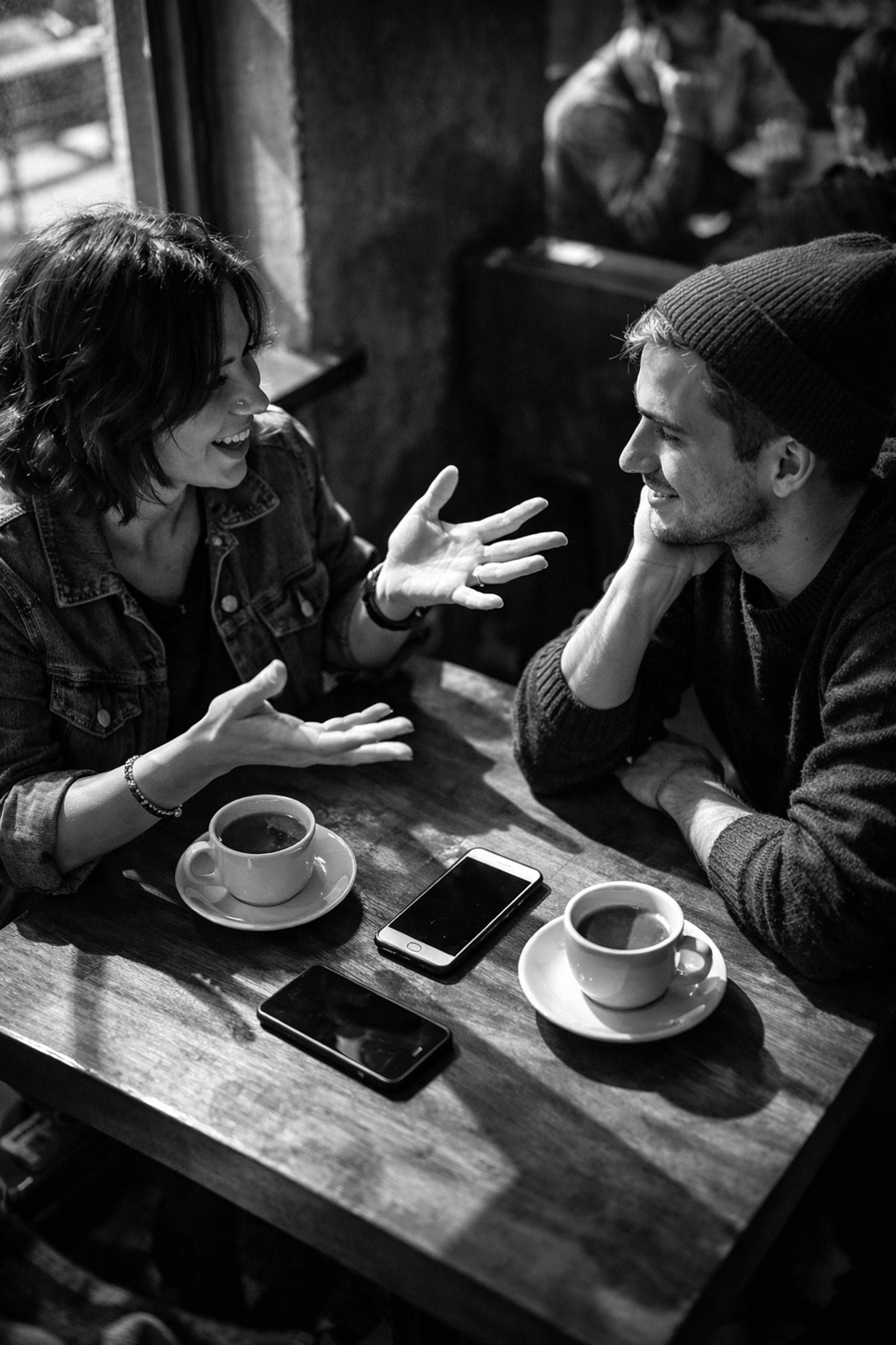 Business professionals engaging in authentic conversation about social media and brand strategy