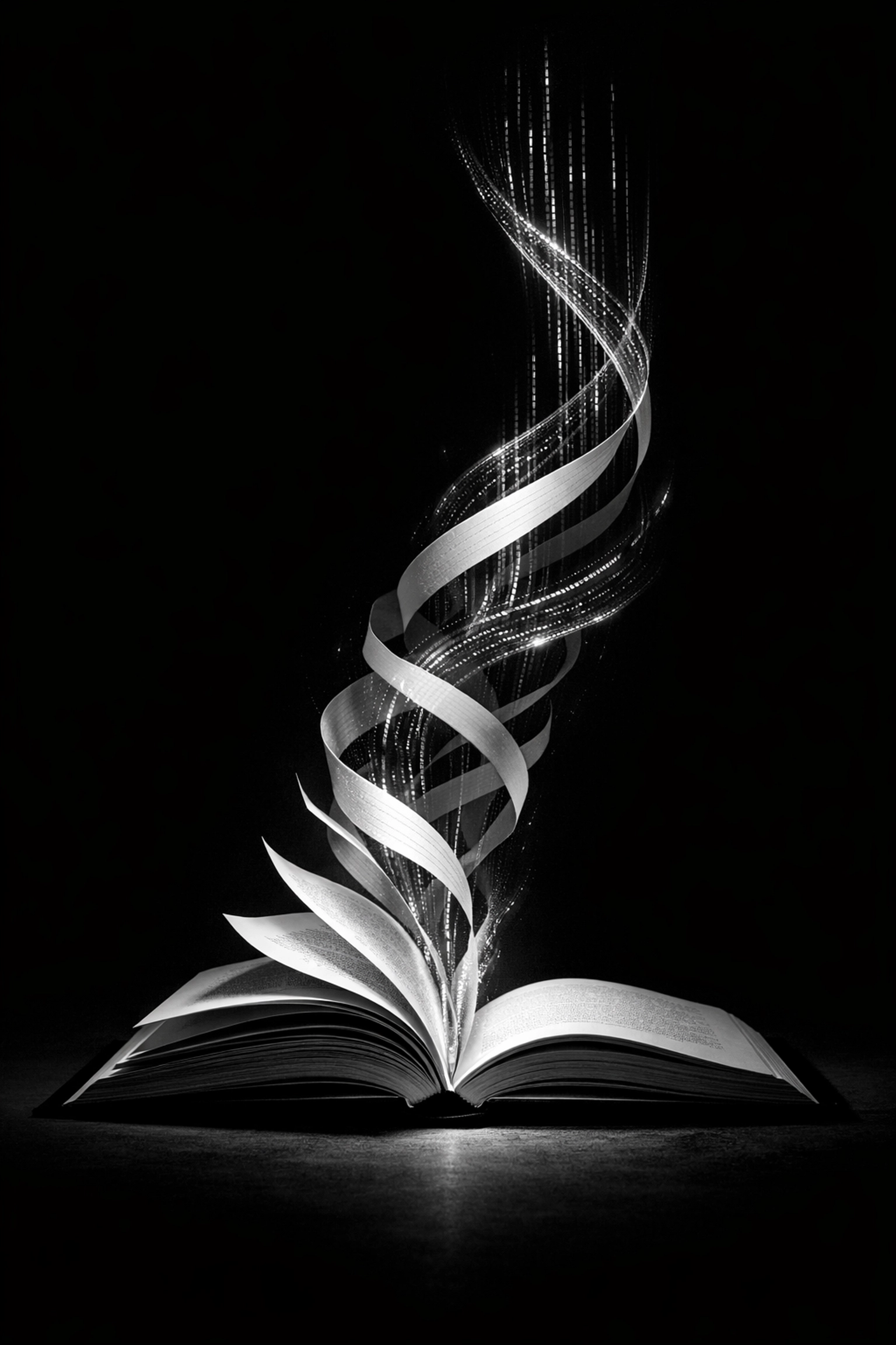 Book pages transforming into digital data representing content optimization for AI answer engines