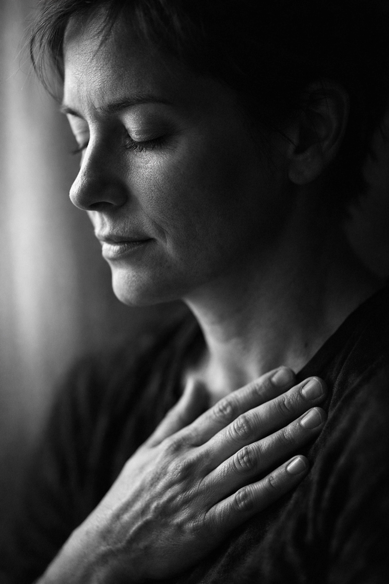 Person with hand on heart representing authentic human emotion and connection in brand storytelling