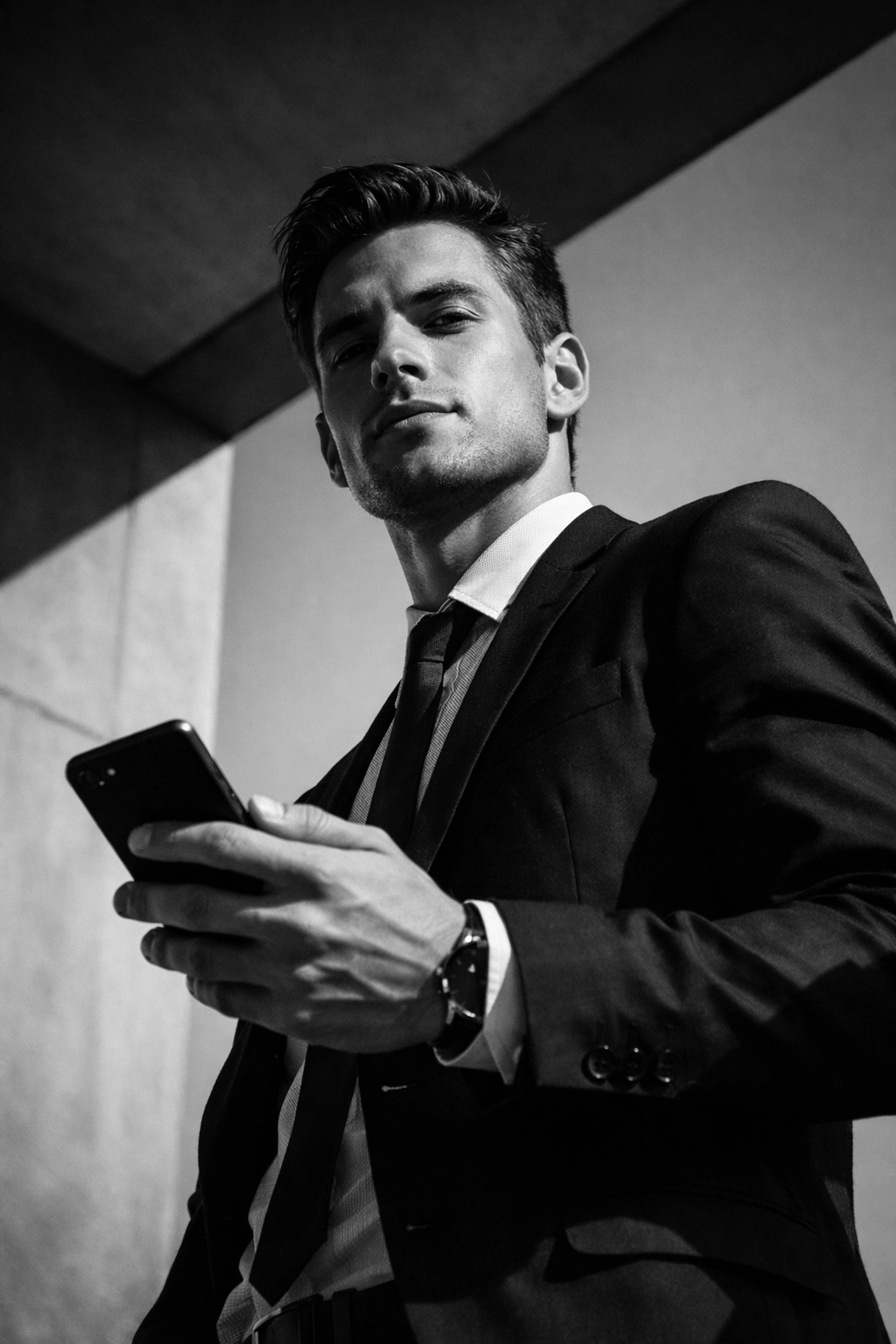 Young B2B professional holding smartphone representing modern decision-makers active on TikTok