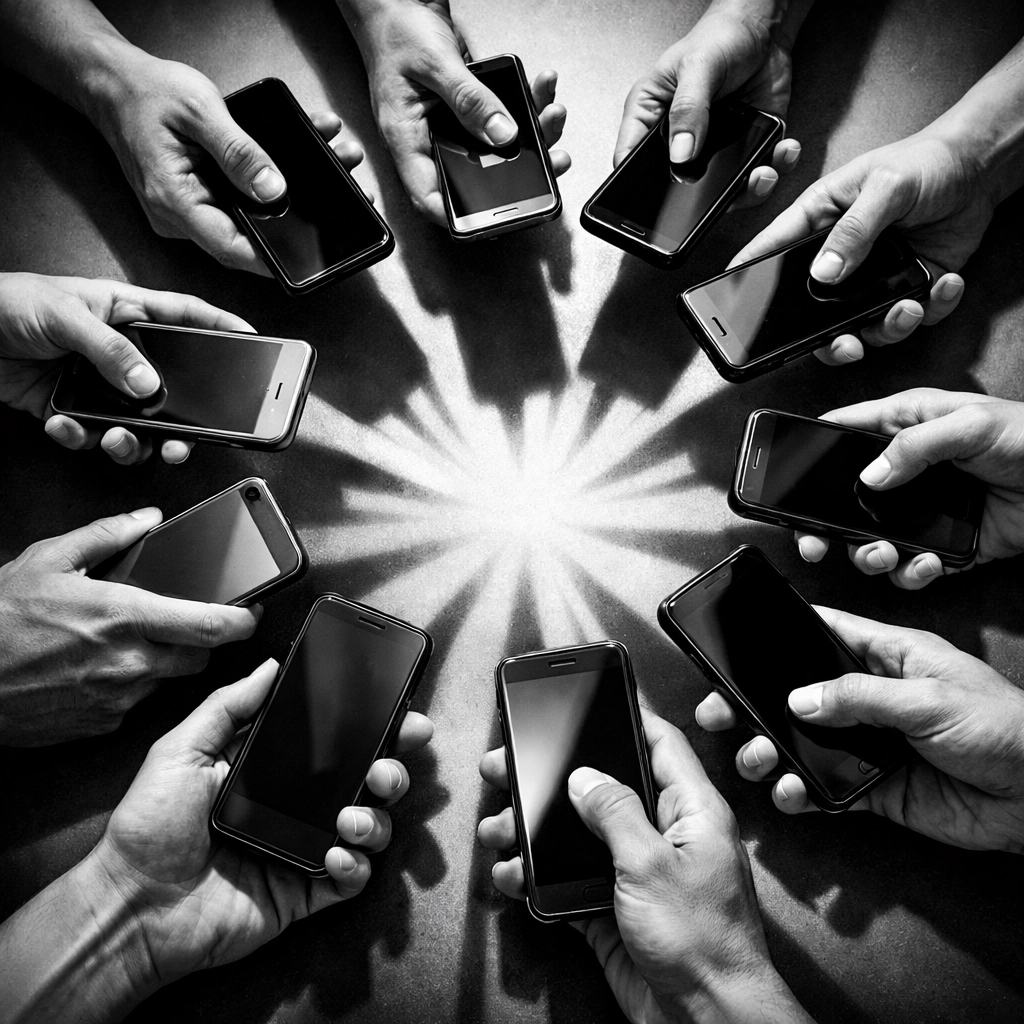 Multiple hands holding smartphones showing equal opportunity in TikTok marketing for B2B brands