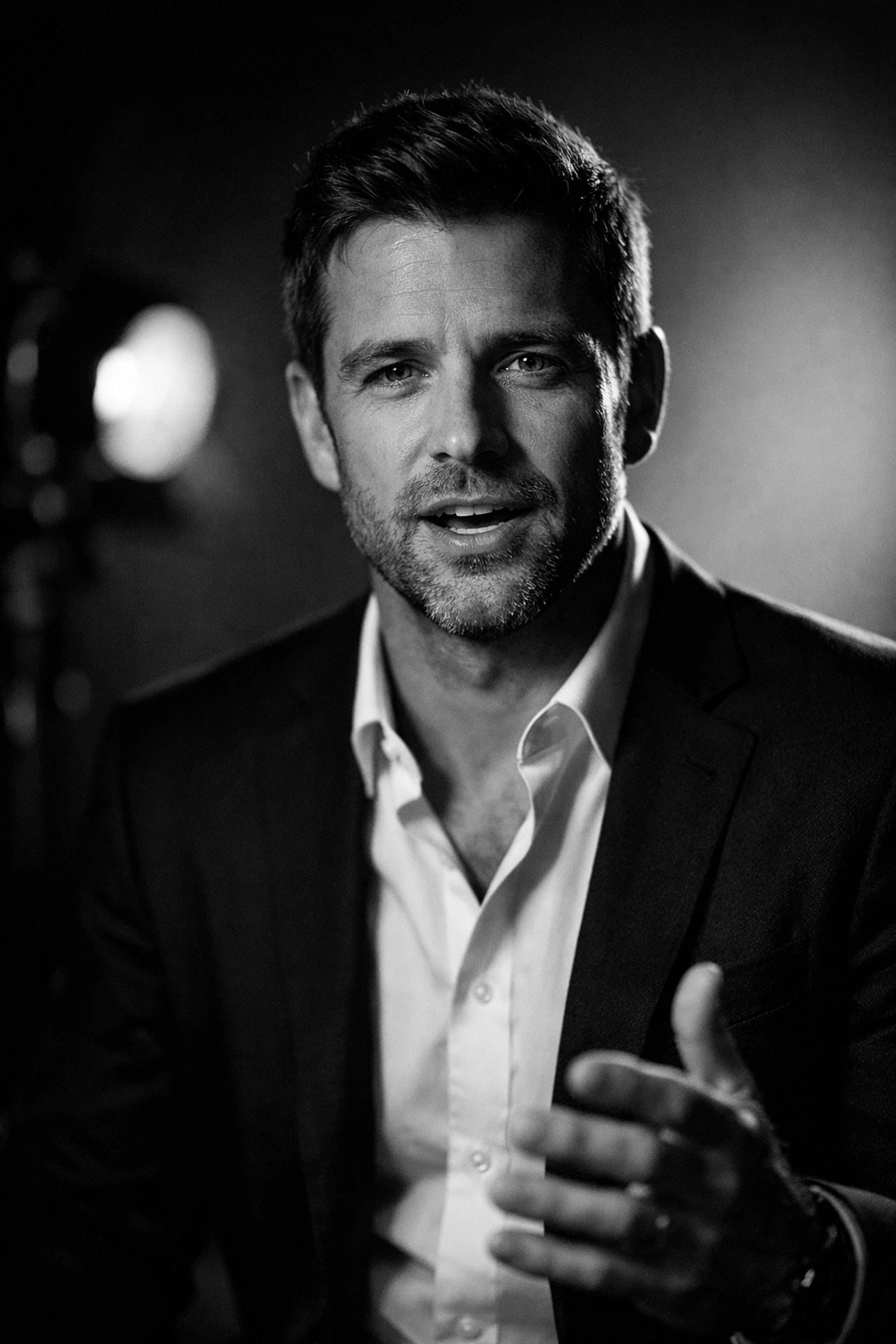 Professional founder speaking on camera demonstrating authentic brand storytelling approach