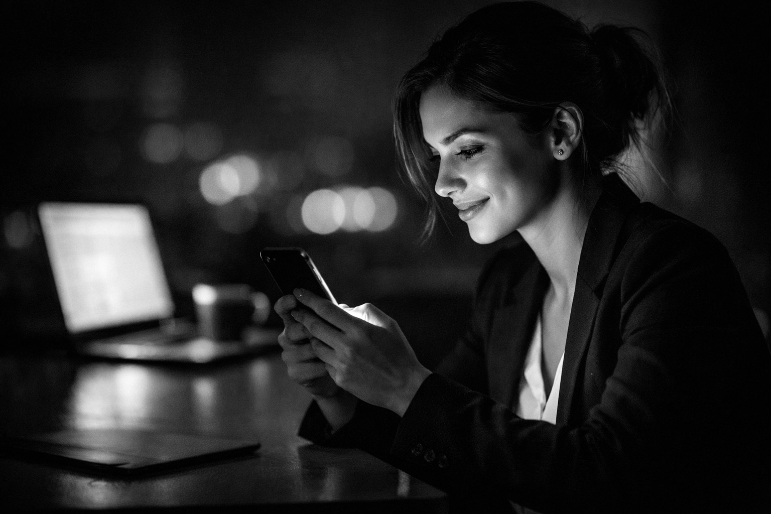 Professional woman researching on social media instead of Google search