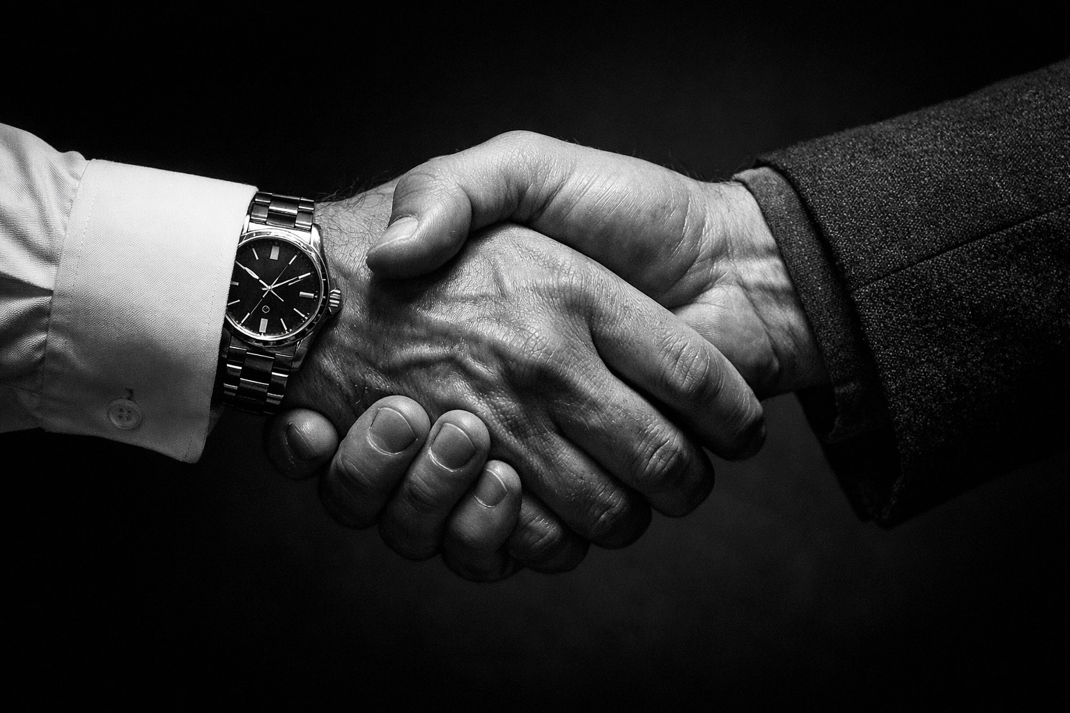 Close-up of a professional handshake representing trust and a frictionless agreement between businesses.
