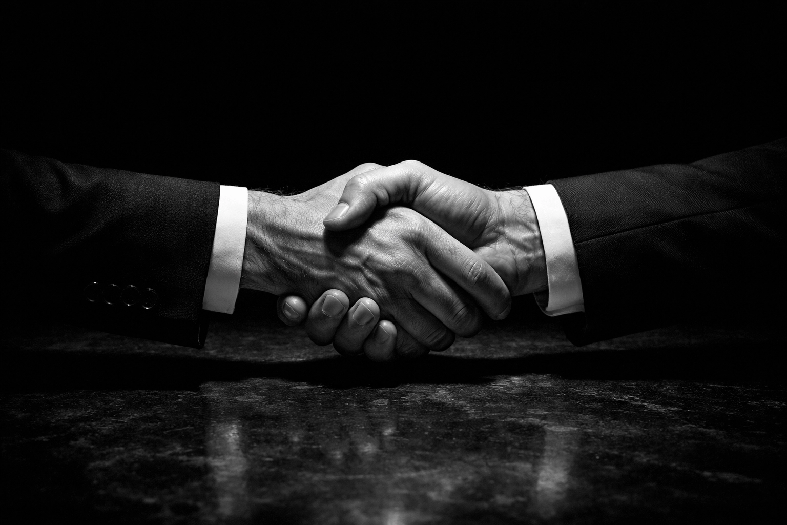 Close-up of a firm handshake, illustrating a professional marketing partnership and business trust.