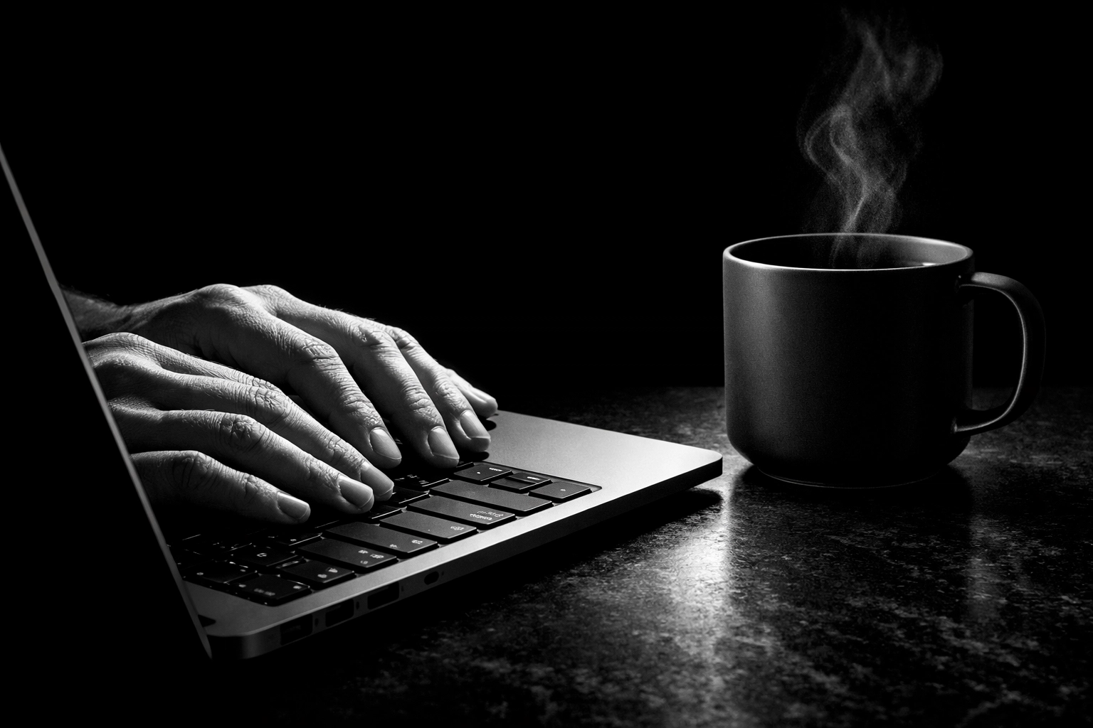 A close-up of a person typing on a laptop, blending digital systems with a personal human touch.