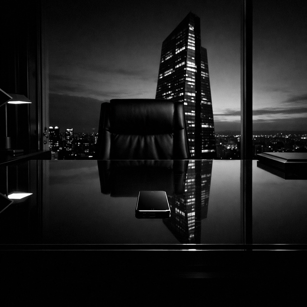 Smartphone on a modern executive desk representing automated AI-driven marketing and 24/7 communication.