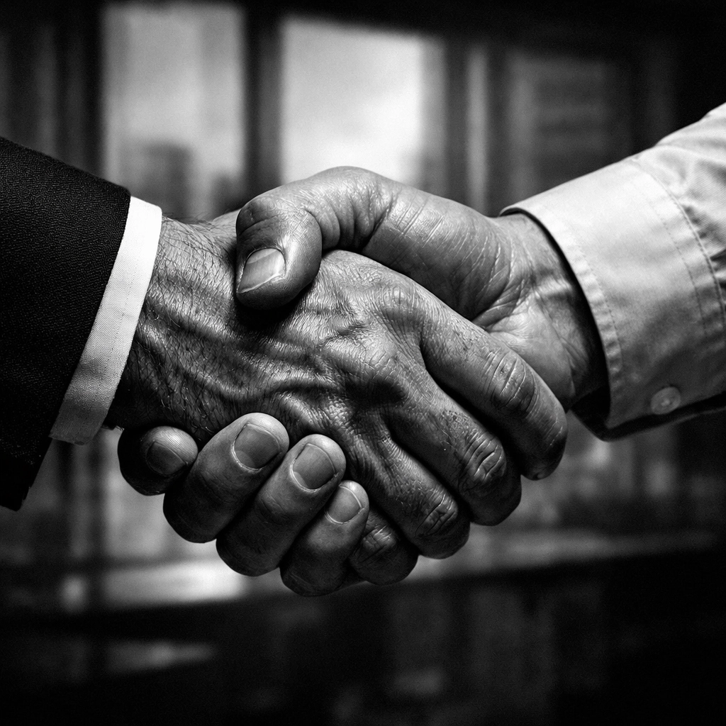 Close-up of a firm handshake between professionals representing trust in modern digital marketing.