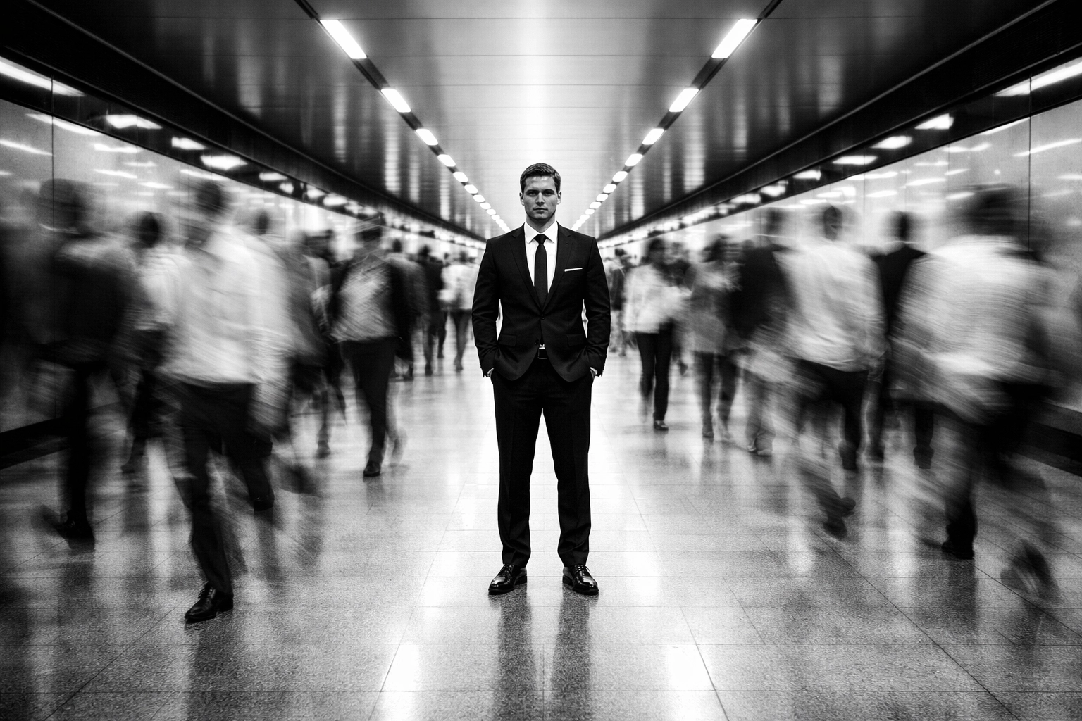 A sharp focused professional standing in a blurred crowd, representing targeted digital marketing ROI.