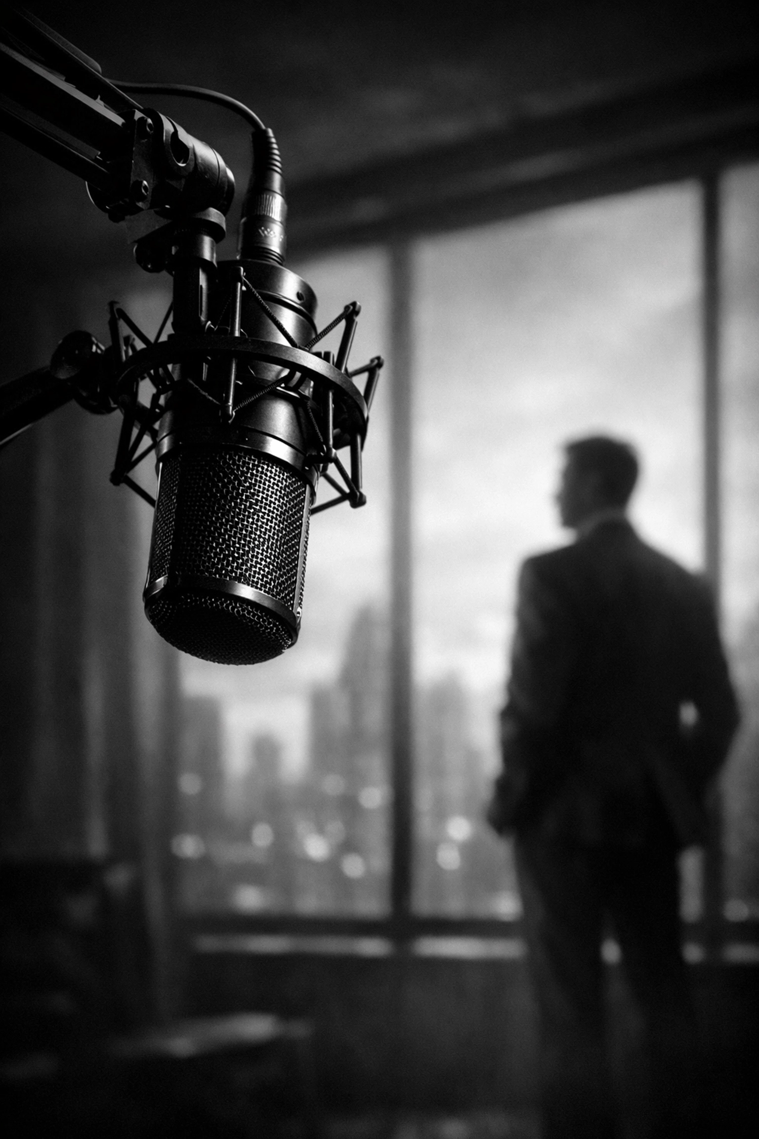A professional studio microphone representing brand authority and storytelling through podcasting.