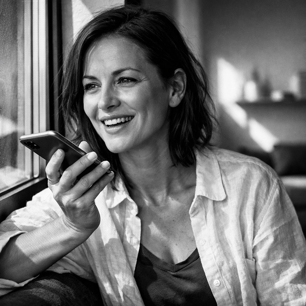 Woman using voice search on a smartphone, illustrating the shift to conversational AI search.