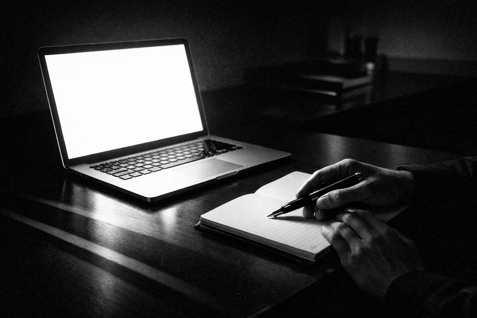 Minimalist digital workspace showing the blend of technology and human strategy for professional branding.