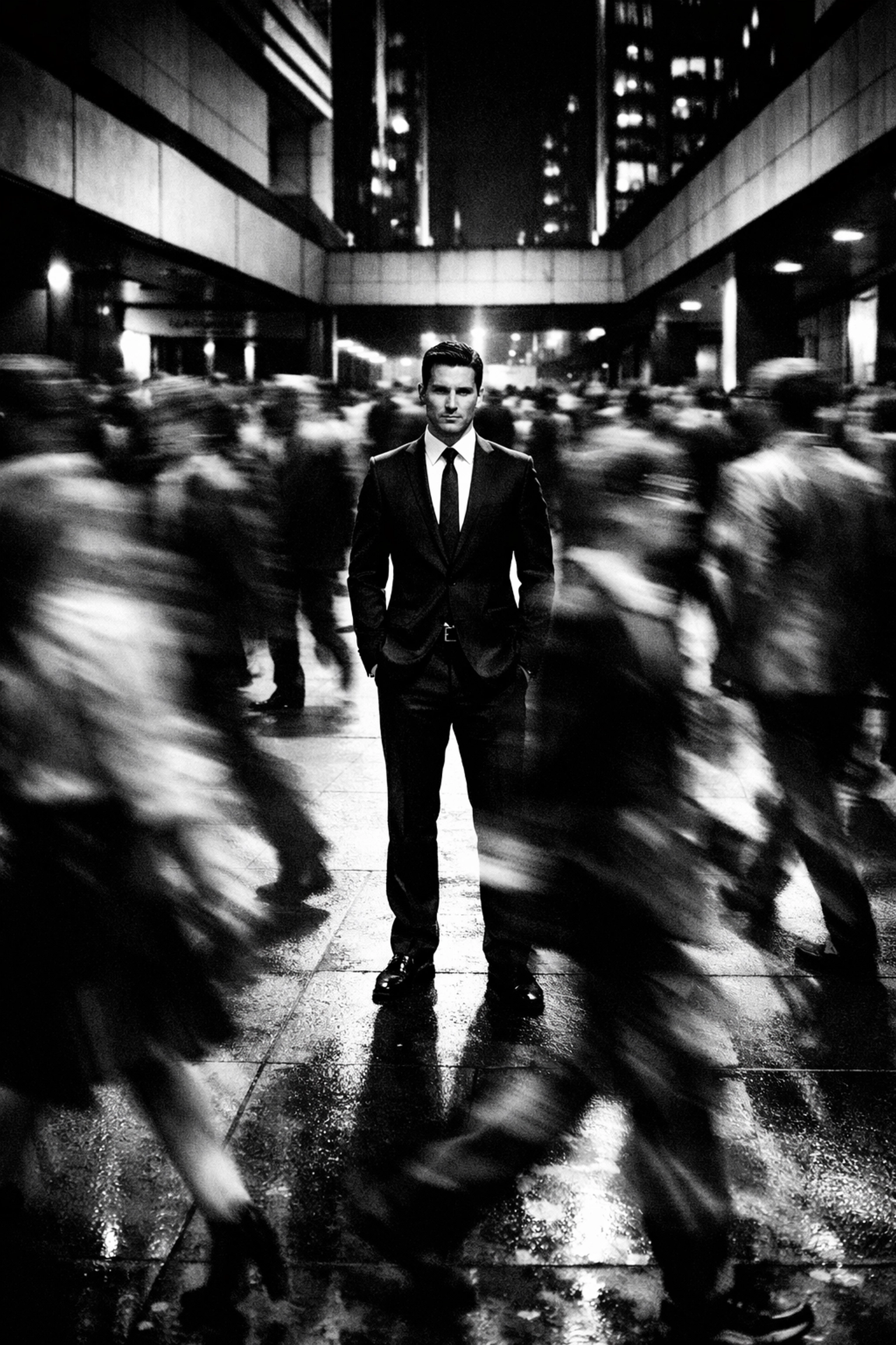 Professional standing out in a blurred crowd, illustrating a unique and bold brand agency voice.