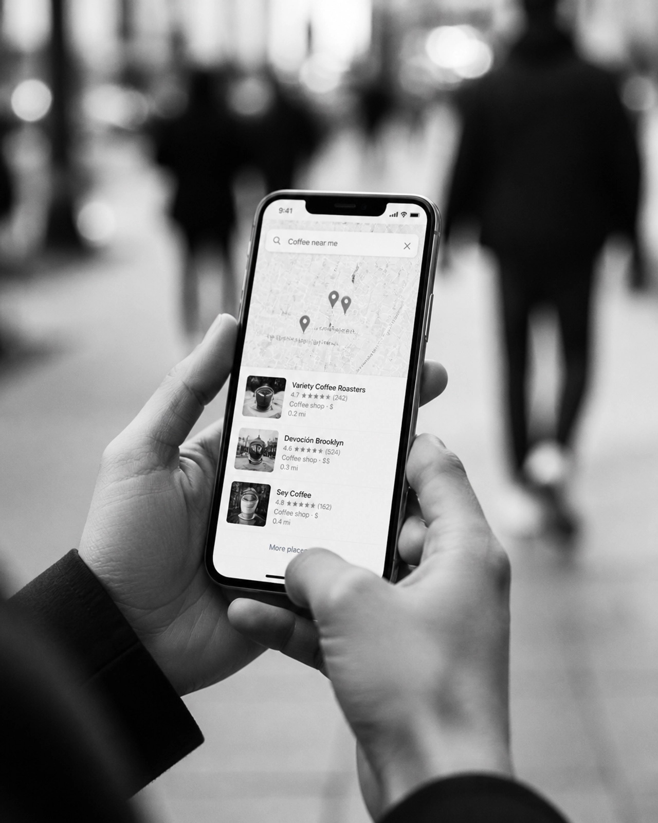 A person using a smartphone to find a local service