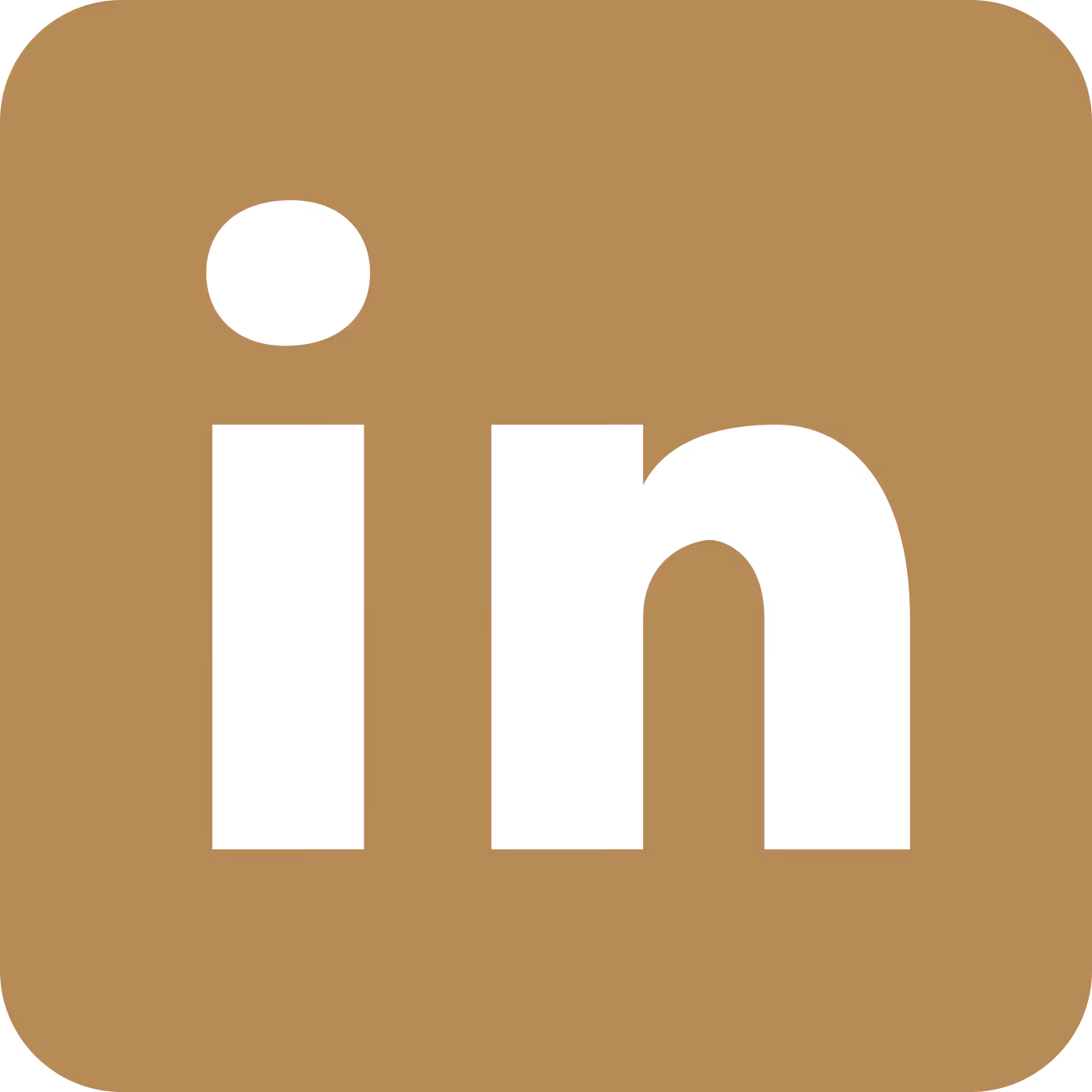 LinkedIn logo in white on a brown square background with rounded corners.
