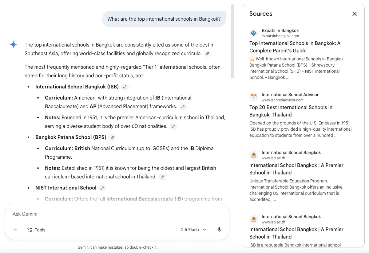 Sample Gemini search showing how important business websites are to stay visible in today's rising AI search.