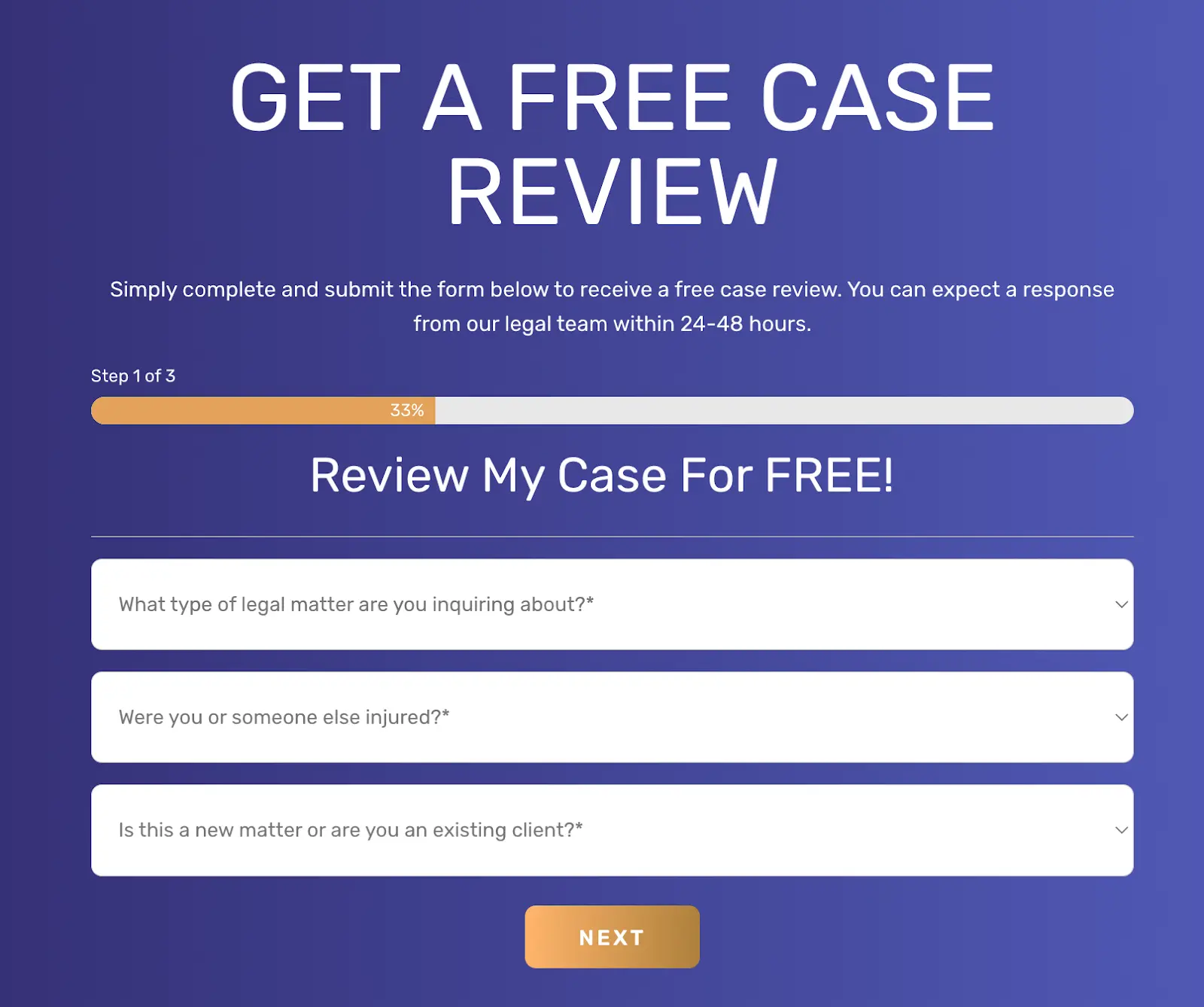 Outcome-focused headline example by the Perecman Law Firm illustrating how clear value messaging strengthens B2B conversion intent.