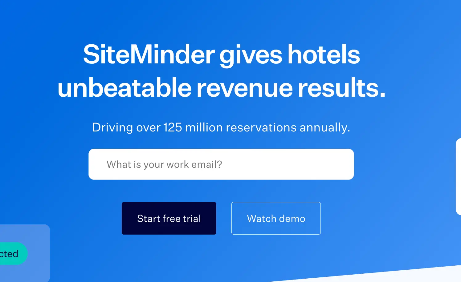 Hero banner of SiteMinder, a hotel SaaS platform, with a vague value proposition, highlighting weak clarity in B2B website messaging.