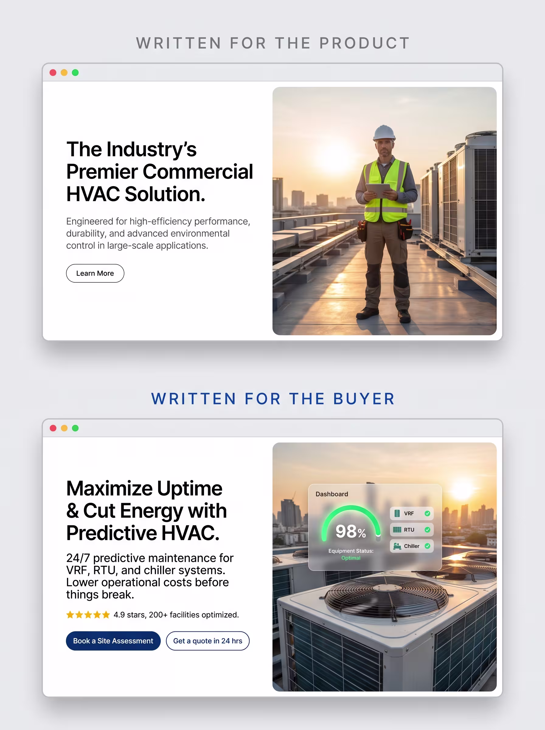 product designer vs marketing site buyer vs product focused homepage copywriting comparison