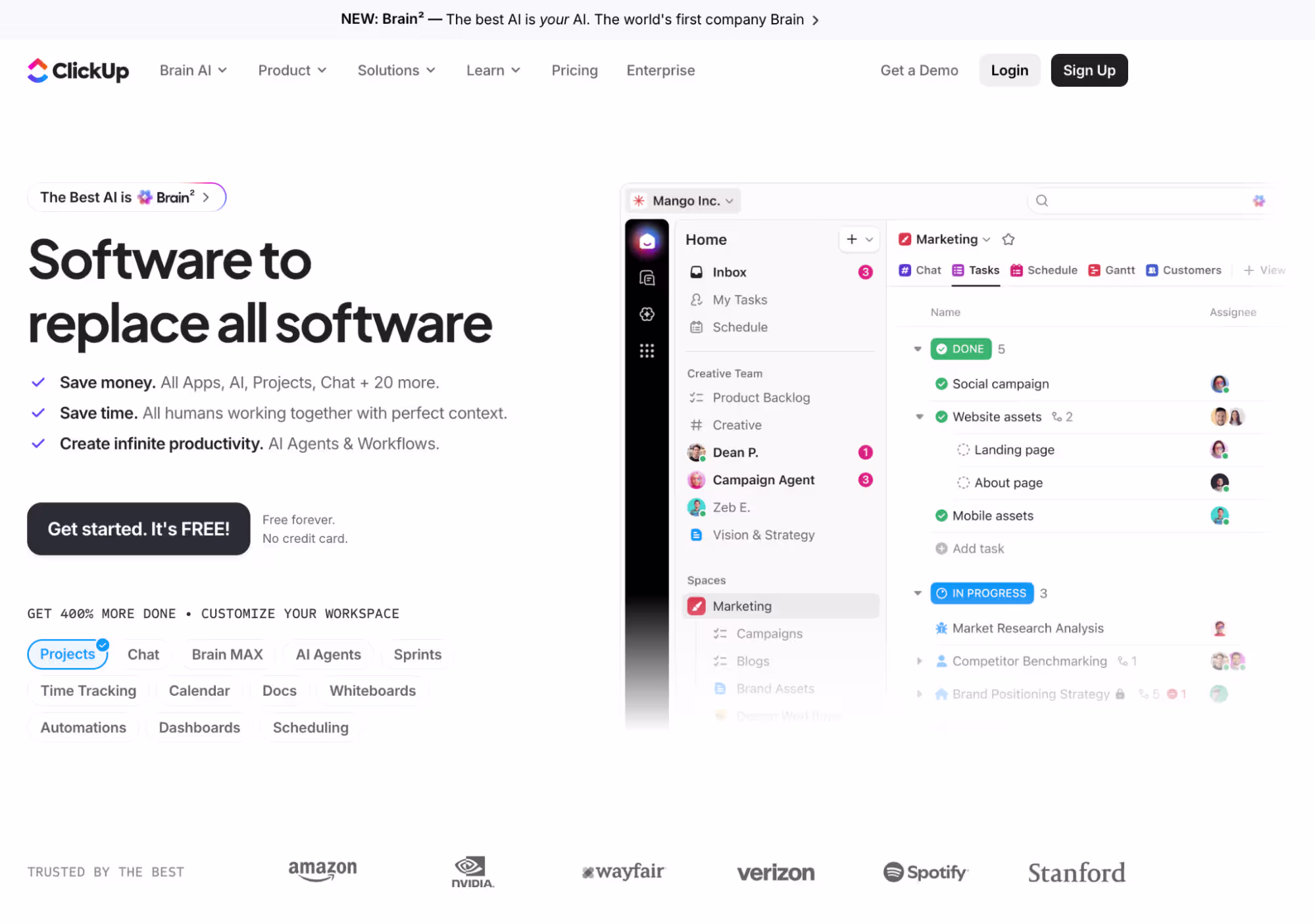 clickup homepage