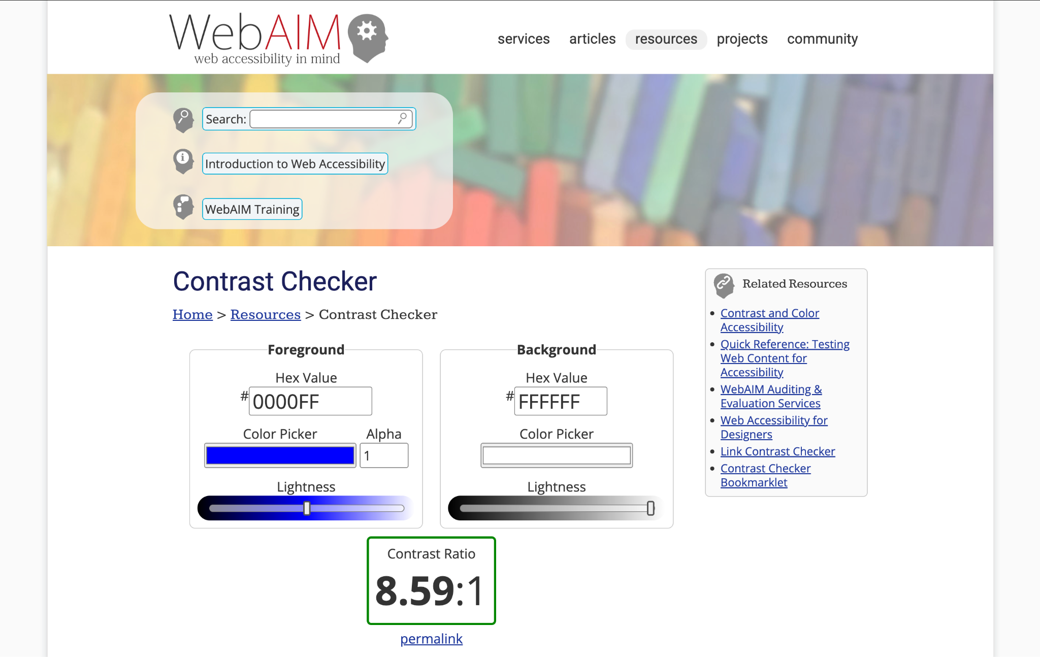 webaim contrast checker page