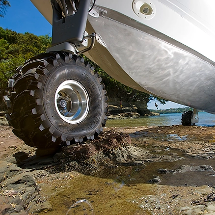 close up sealegs front wheel on beach