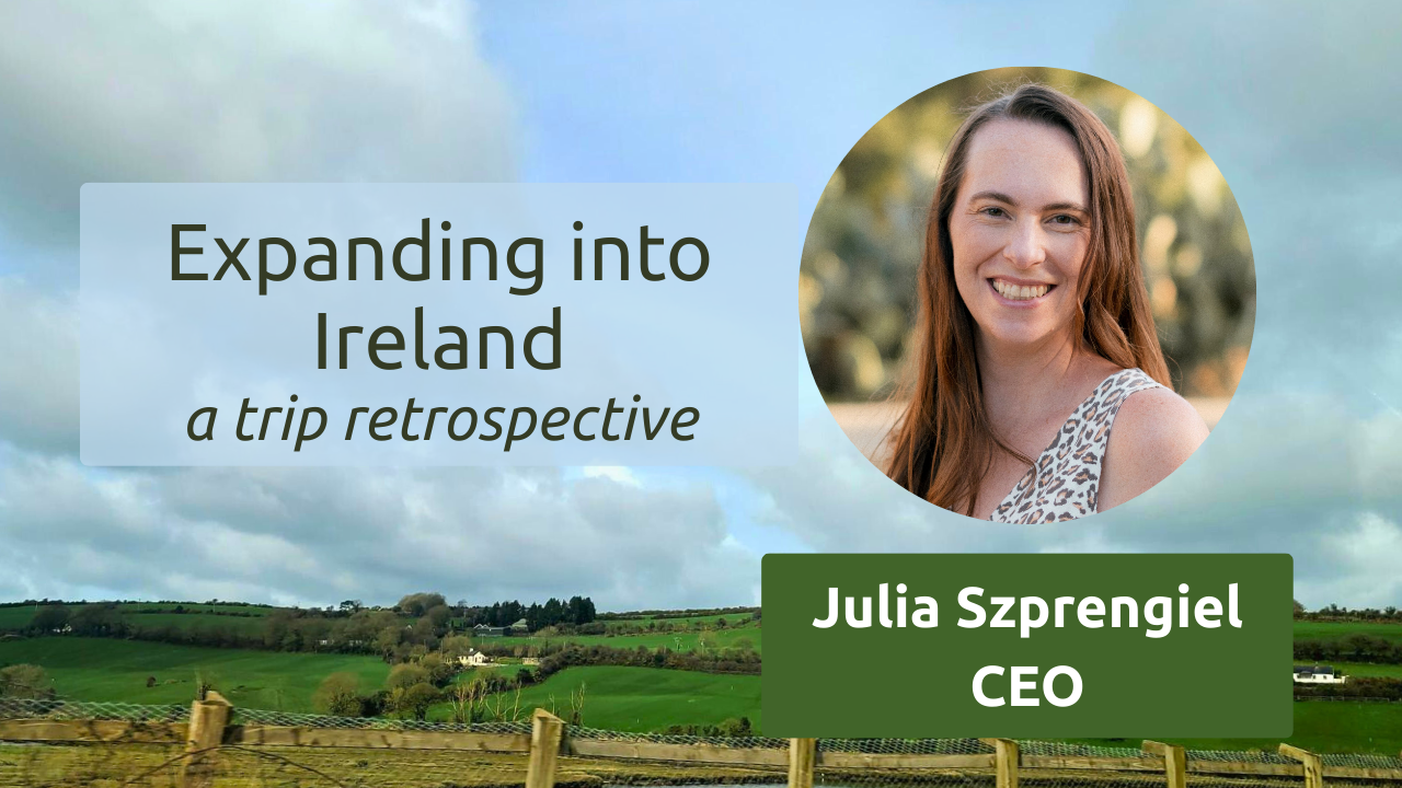 A rolling emerald landscape photoraph taken in Ireland by Skellig Automation's CEO Julia Szprengiel