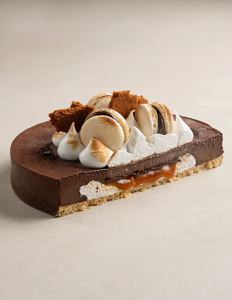 S'mores cake slice showing layers