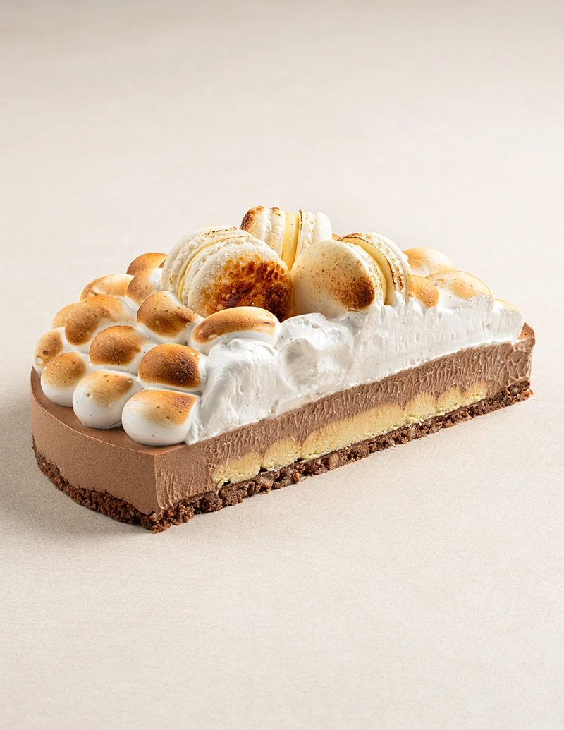 S'mousse Brûlée cake slice showing layers